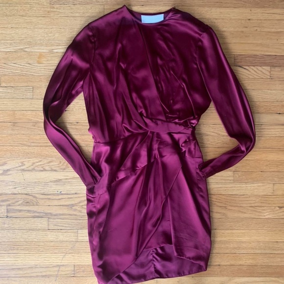 Michelle Mason Silk Origami Mini Dress | Size 2 | Burgundy - Picture 2 of 4
